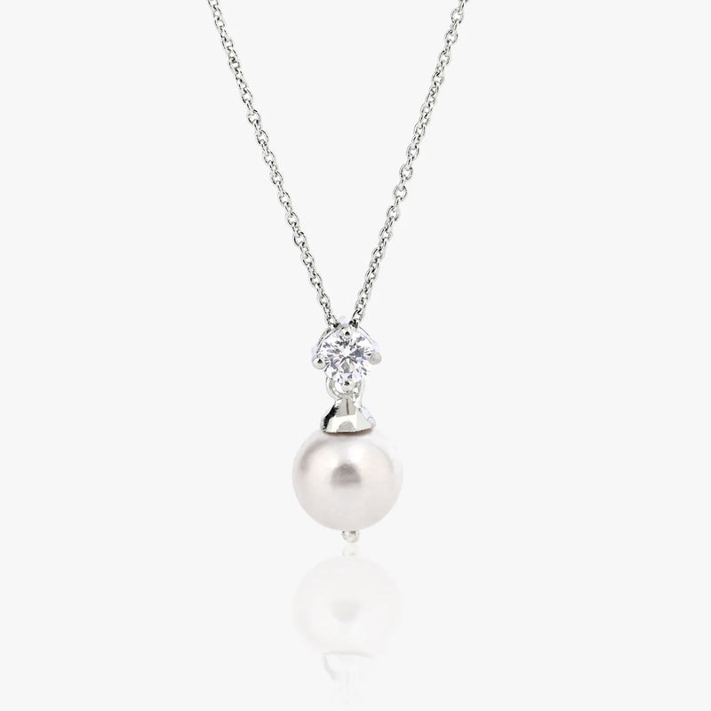 Natural Pearl And Zircon Silver Necklace