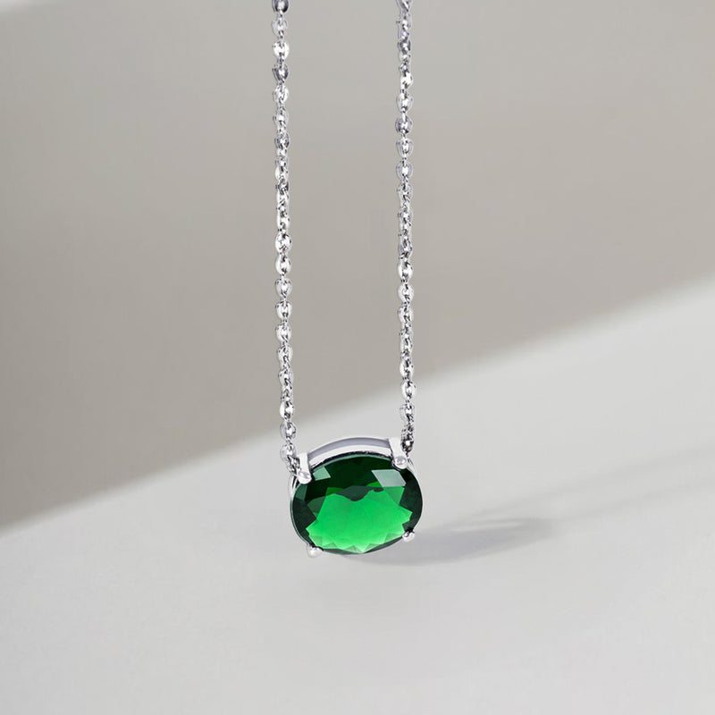 Minimal Green Zircon Silver Necklace