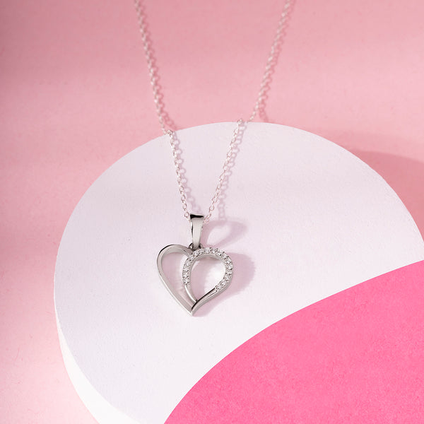 Silver Studded Heart Pendant Necklace