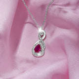 Pink Zircon Tear Drop Silver Necklace