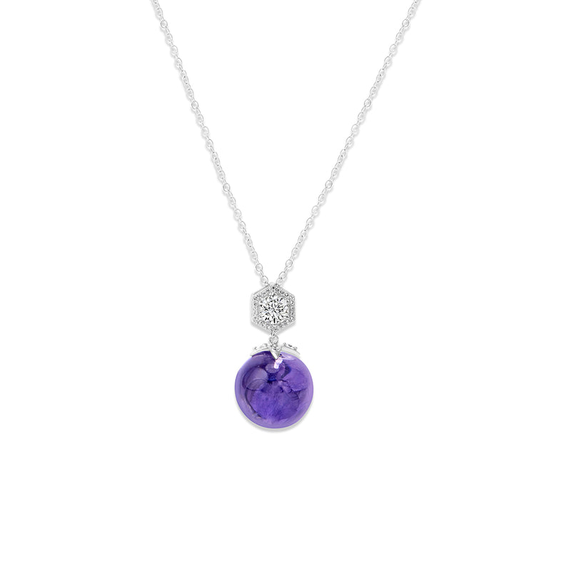 Silver Purple Dry Flower Dangling Zircon Necklace