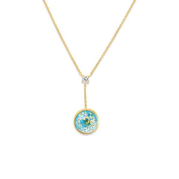 18k Gold Plated Silver White Dry Flower Y Necklace