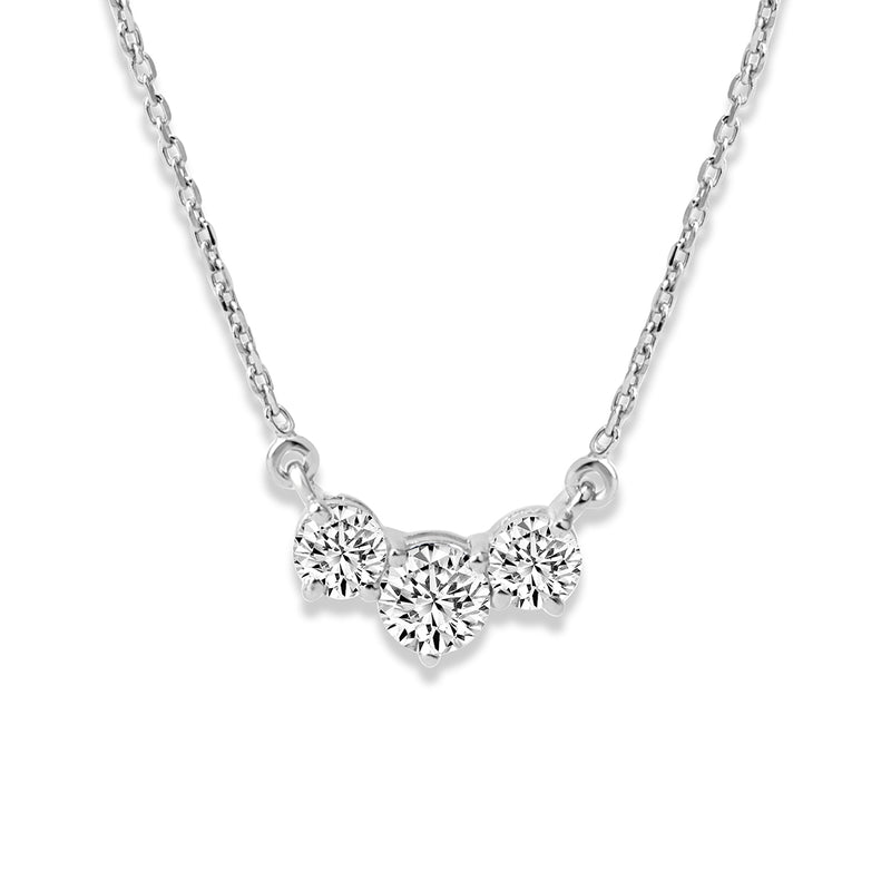 Three-stone Studded Silver Zircon Necklace