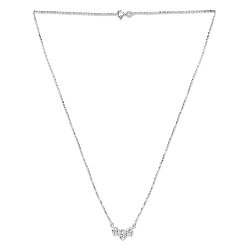 Three-stone Studded Silver Zircon Necklace