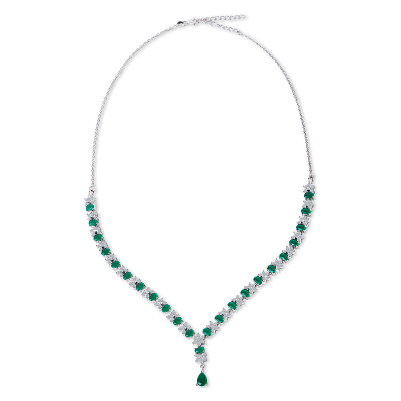 Sparkling Green & White Zircon Silver Drop Necklace