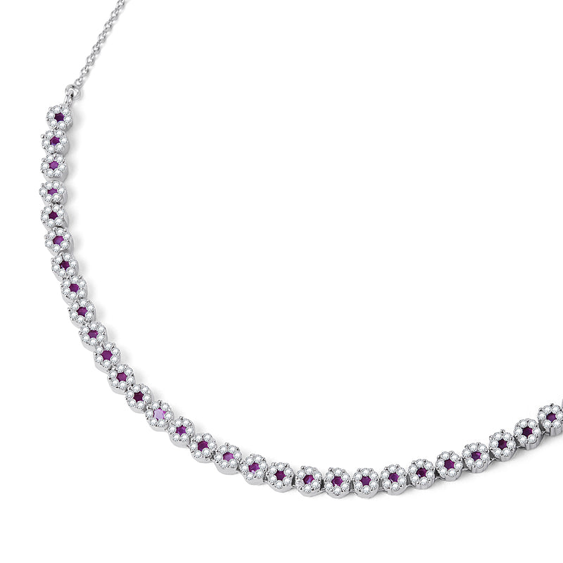 Statement Floral Pink & White Zircon Silver Necklace