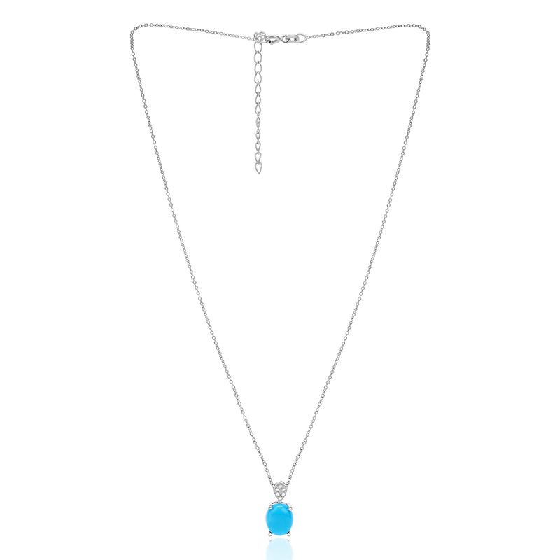 Turquoise And Zircon Studded Silver Necklace