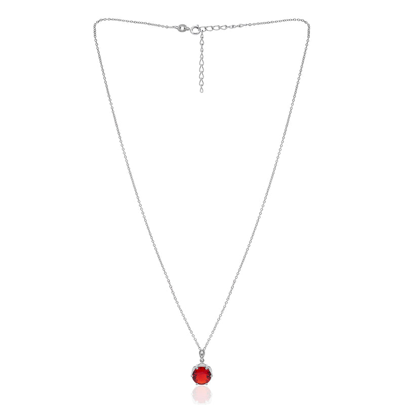 Red & White Zircon Silver Flower Necklace