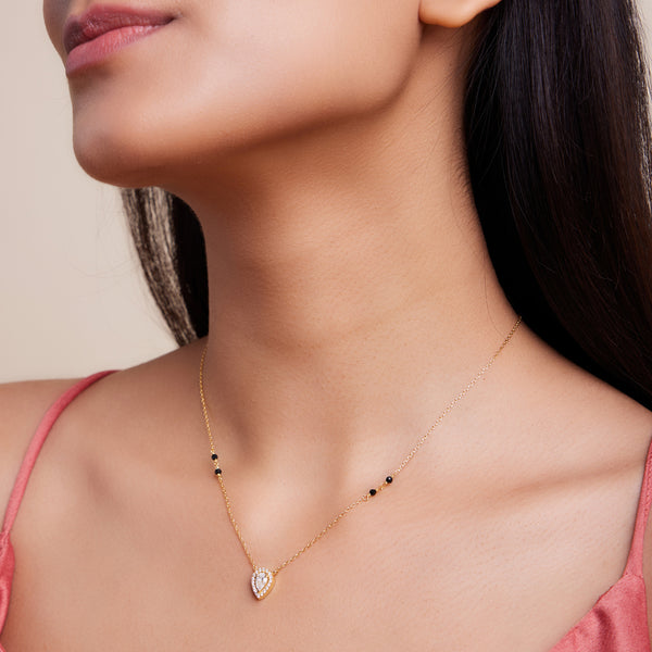 18k Gold Plated Pear Studded Silver Mangalsutra