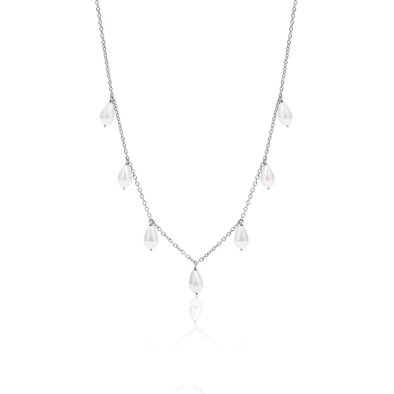 White Pearls Dangling Silver Necklace