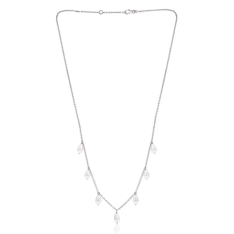 White Pearls Dangling Silver Necklace