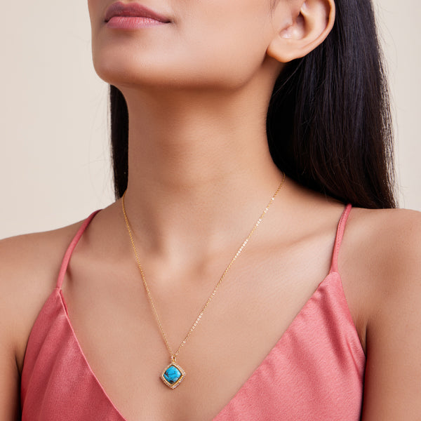 18k Gold Plated Silver Blue Copper Turquoise Necklace