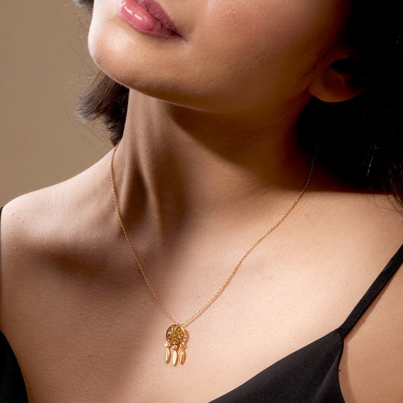 18k Gold Plated Silver Dream Catcher Necklace
