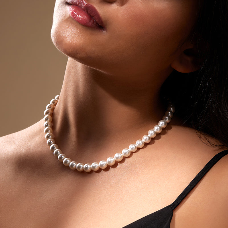 White Shell Pearl String with Silver Lock