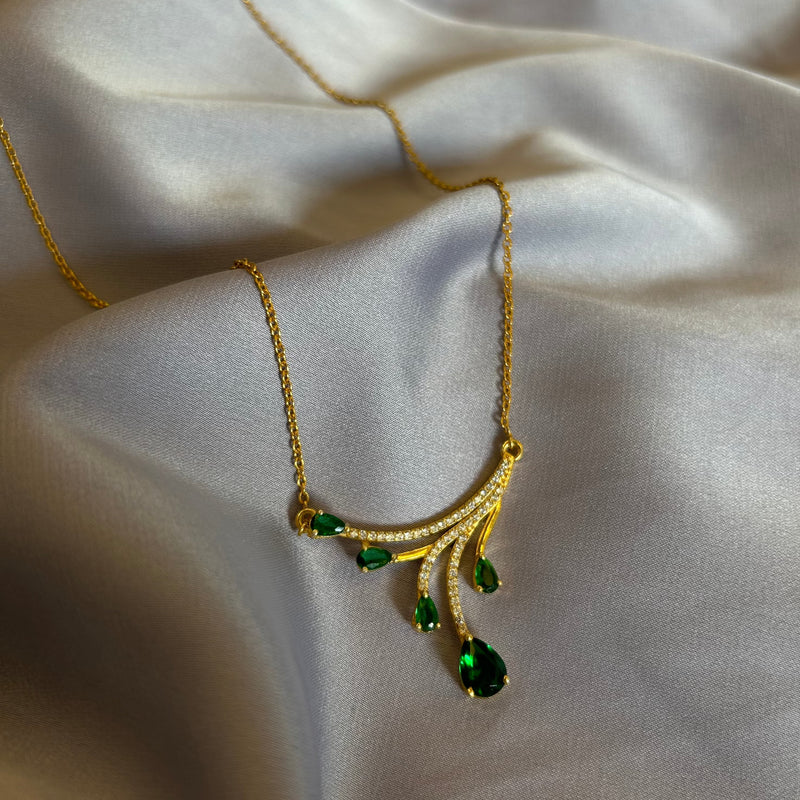 18K Gold Plated Silver Green And White Statement Zircon Necklace