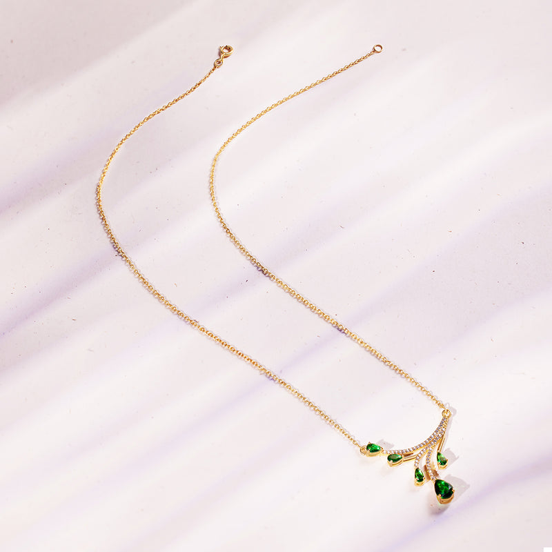 18K Gold Plated Silver Green And White Statement Zircon Necklace