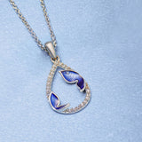 Silver Butterfly Blue Enamel Necklace