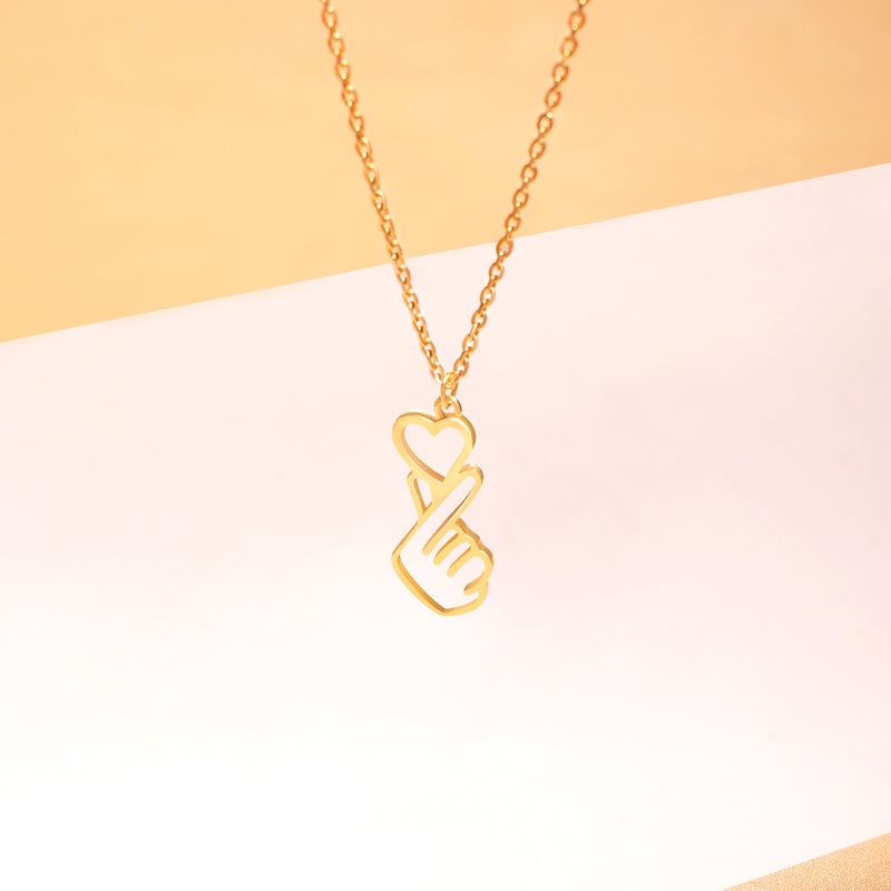 18K Gold Plated Silver Korean Finger Heart Necklace
