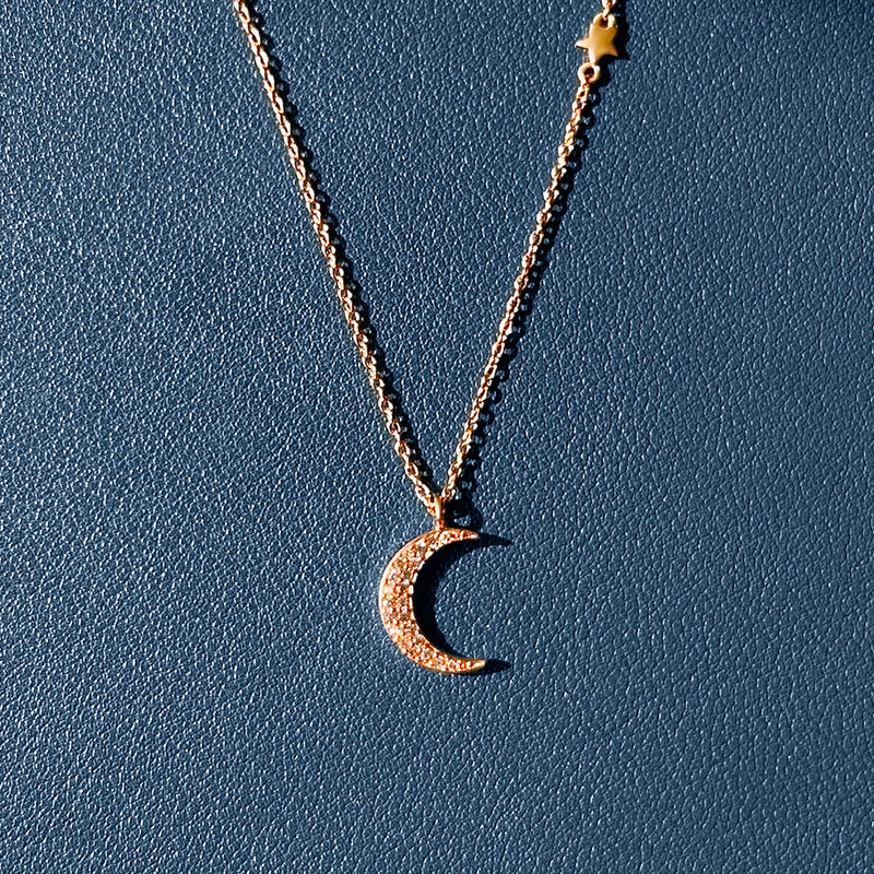 18K Rose Gold Plated Silver Moon and Star Necklace