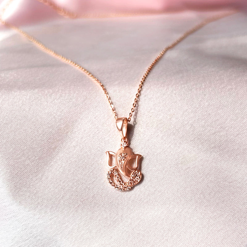 18K Rose Gold Plated Silver Ganpati Necklace