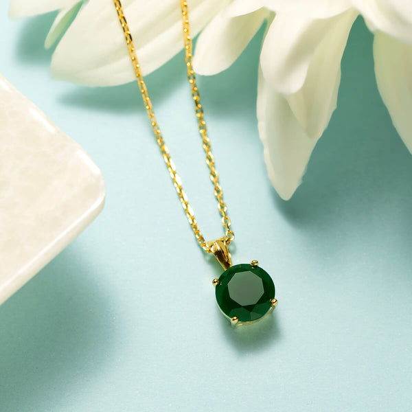 18K Gold Plated Silver Green Solitaire Necklace