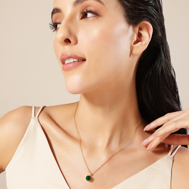 18K Gold Plated Silver Green Solitaire Necklace