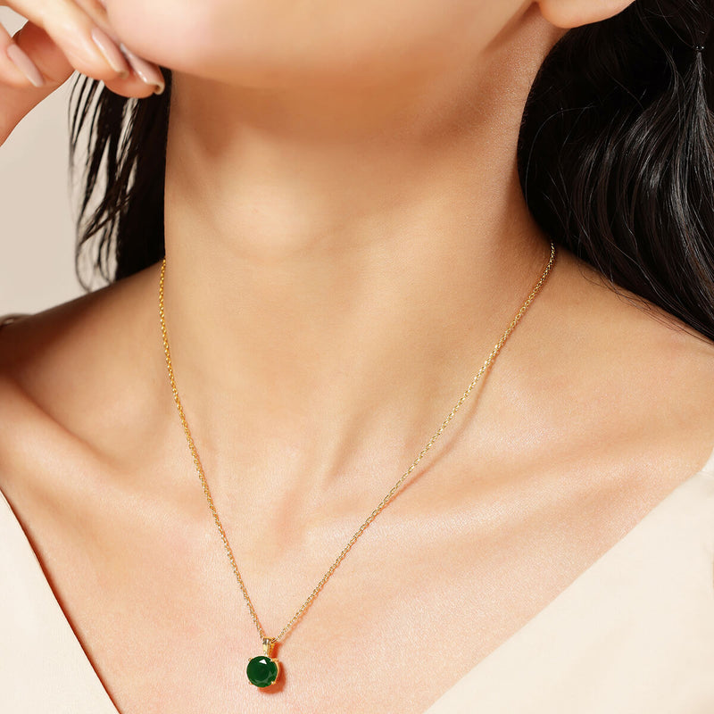 18K Gold Plated Silver Green Solitaire Necklace