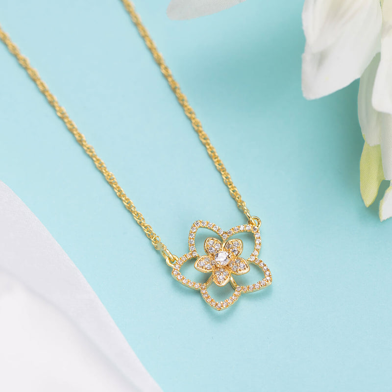 18K Gold Plated Silver Statement Floral Necklace