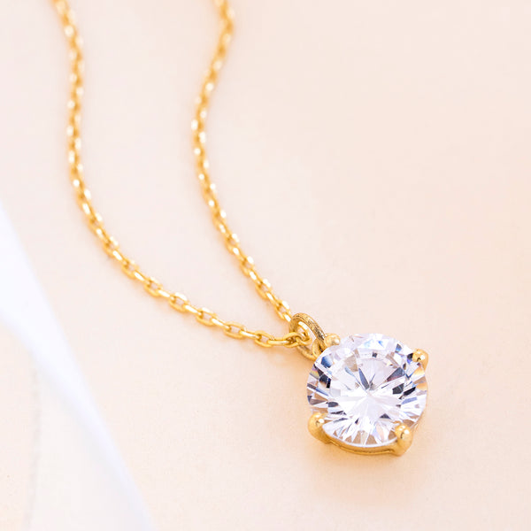 18K Gold Plated Silver Timeless Solitaire Necklace