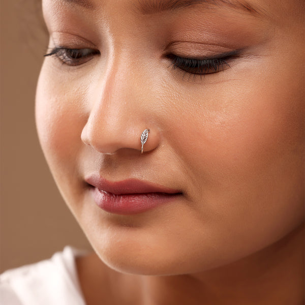 Silver Textured Leaf Everyday Nose Ring