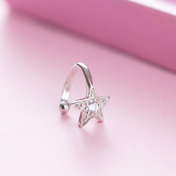 Star Silver Clip On Nose Pin