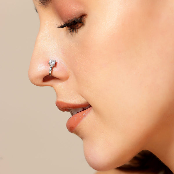 Timeless Zircon Silver Clip On Nose Pin