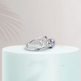 Silver Zircon and Natural Grey Pearl Ring