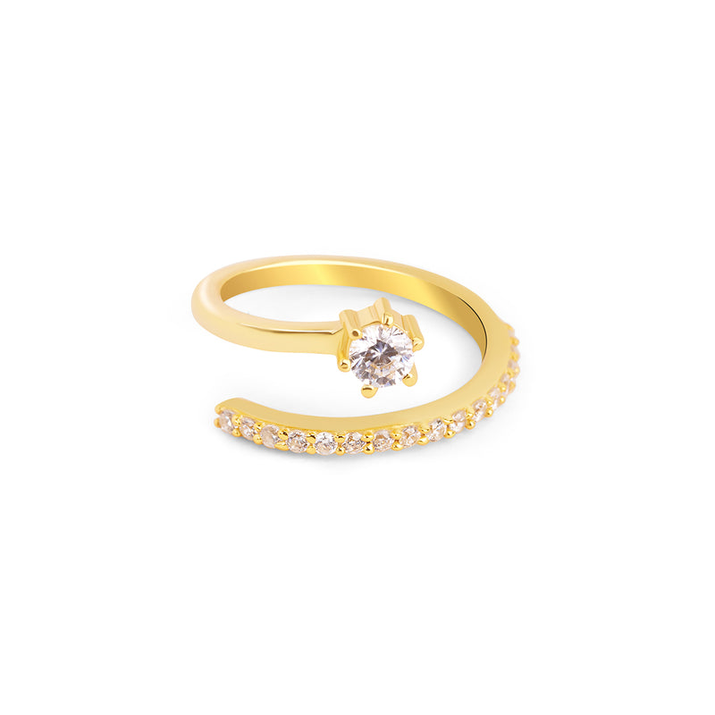 18k Gold Plated Silver Bypass Zircon Ring