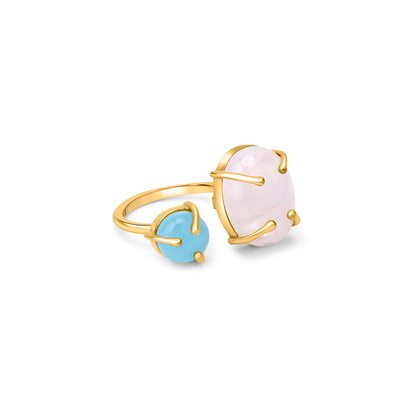 18k Gold Plated Silver Blue Chalcedony and Moonstone Ring