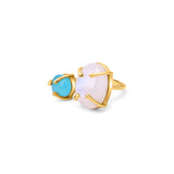 18k Gold Plated Silver Blue Chalcedony and Moonstone Ring