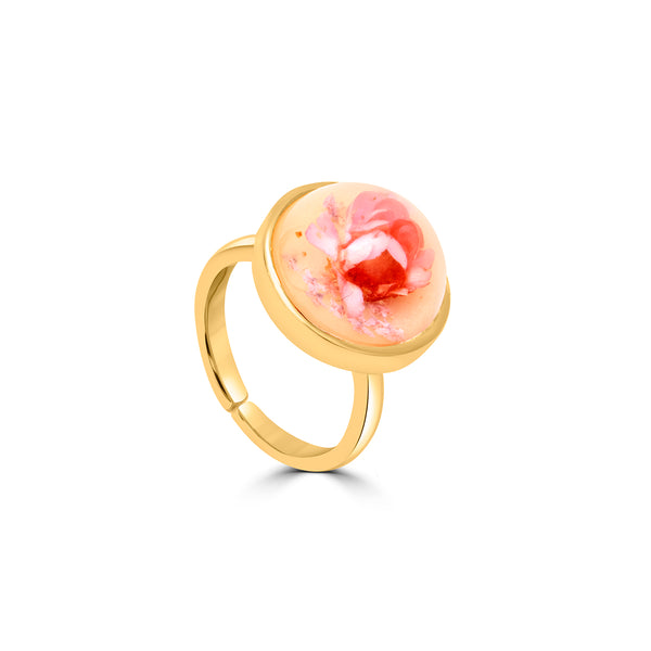 18k Gold Plated Pink Dry Flower Minimal Silver Ring