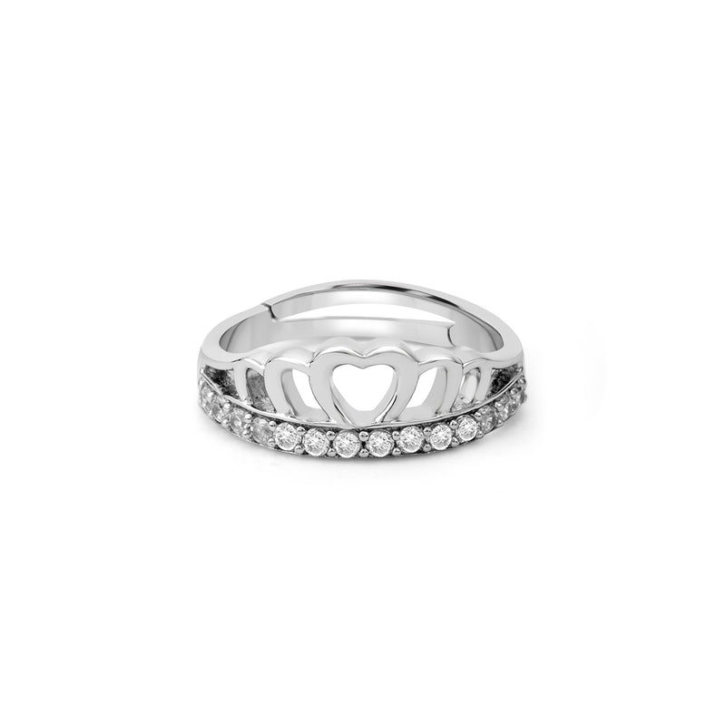 Hearts Crown Silver Ring