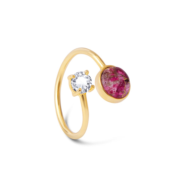18k Gold Plated Silver Ruby Copper Turquoise Ring