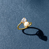 18K Gold Plated Silver Pear Zircon and Pearl Ring