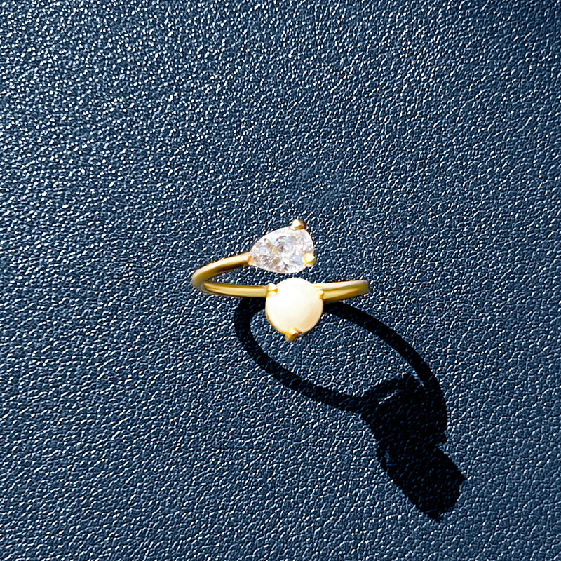 18K Gold Plated Silver Pear Zircon and Pearl Ring