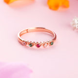 18K Rose Gold Plated Silver Multicolour Hearts Ring