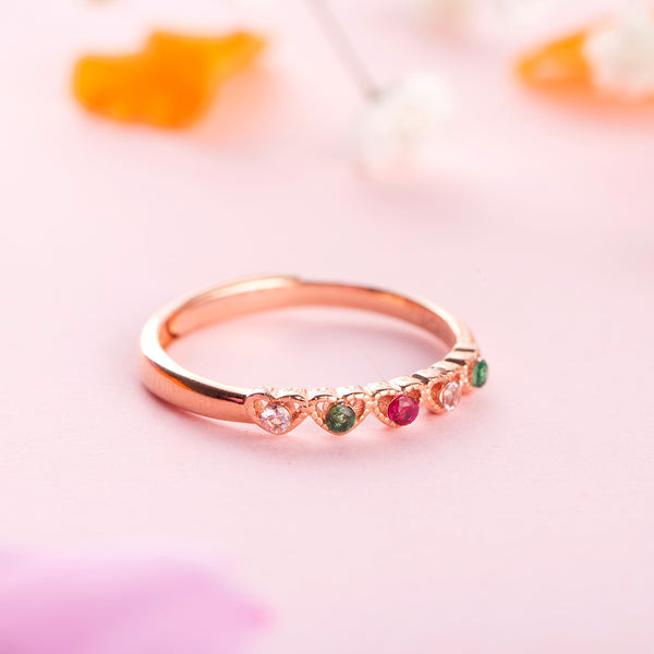 18K Rose Gold Plated Silver Multicolour Hearts Ring