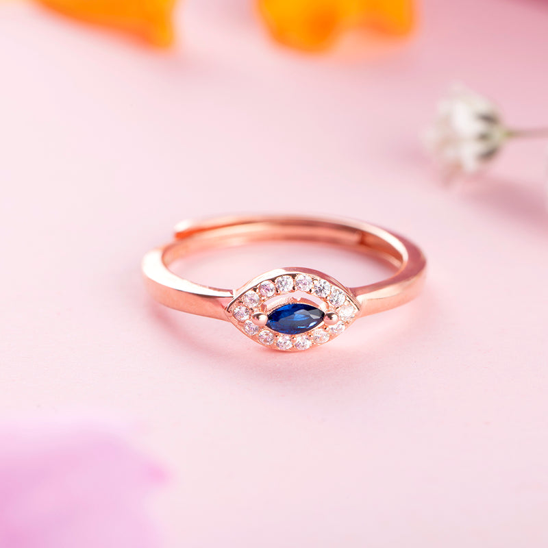 18K Rose Gold Plated Silver Evil Eye Zircon Ring