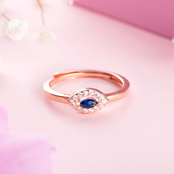 18K Rose Gold Plated Silver Evil Eye Zircon Ring