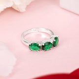 Silver Three Stone Green Zircon Ring