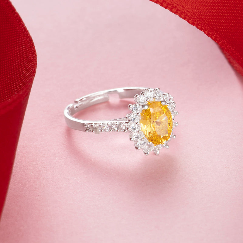 Silver Sunshine Halo Zircon Ring