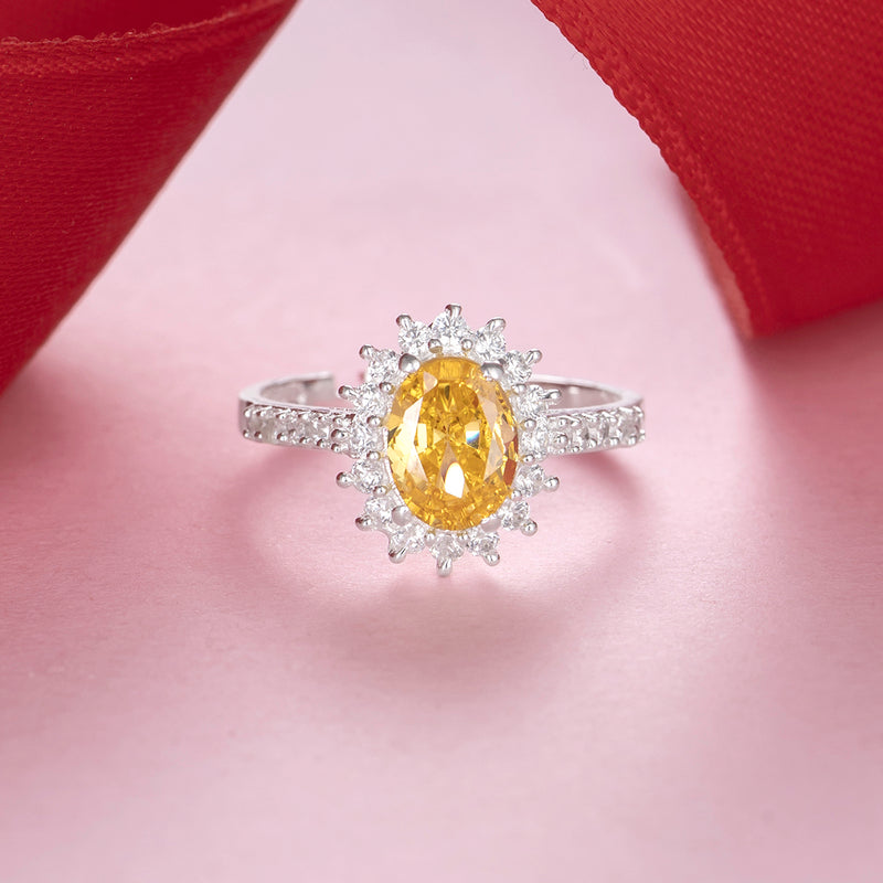 Silver Sunshine Halo Zircon Ring