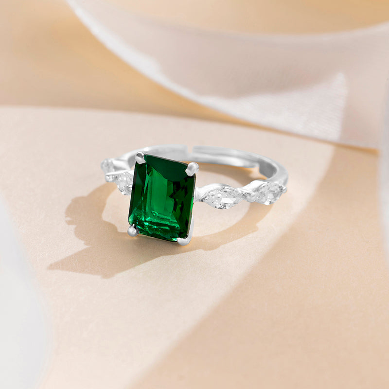 Silver Emerald Path Zircon Ring