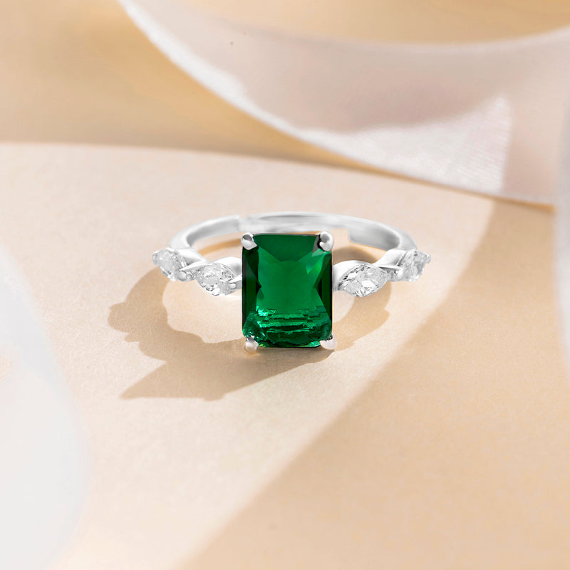 Silver Emerald Path Zircon Ring